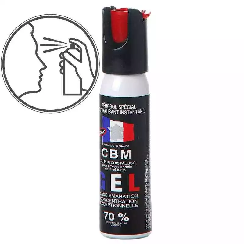 Bombe lacrymogène Gel Poivre 25ml OC Capot 1/4 de tour - Aérosol Arme anti-vol - Spray self défense CBM