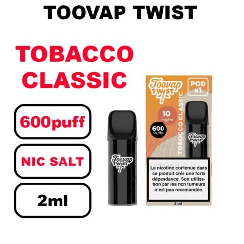 Toovap Twist x1 cartouche 2ml eliquide pré-rempli sans fuite- tabacco classic