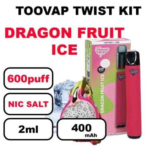 Toovap Twist Starter kit puff x1 cartouche 2ml eliquide pré-rempli sans fuite- dragon fruit ice
