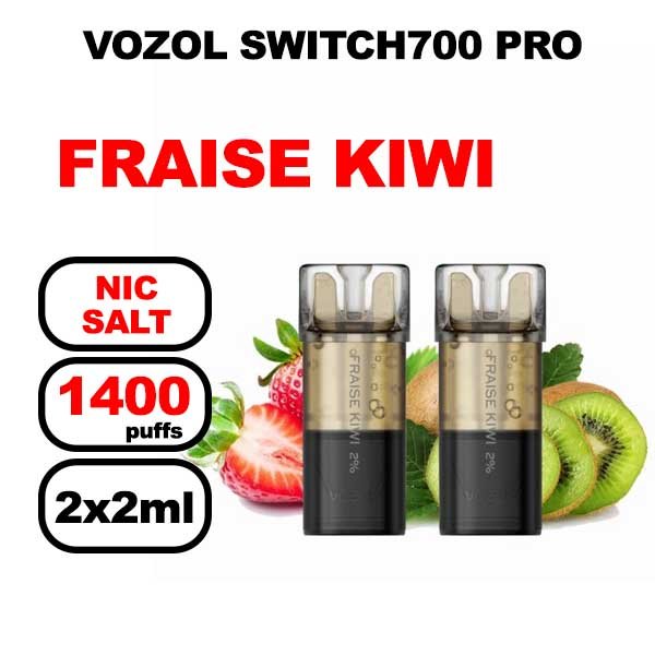 Vozol x2 cartouches pré-remplies 2ml sans fuite- fraise kiwi