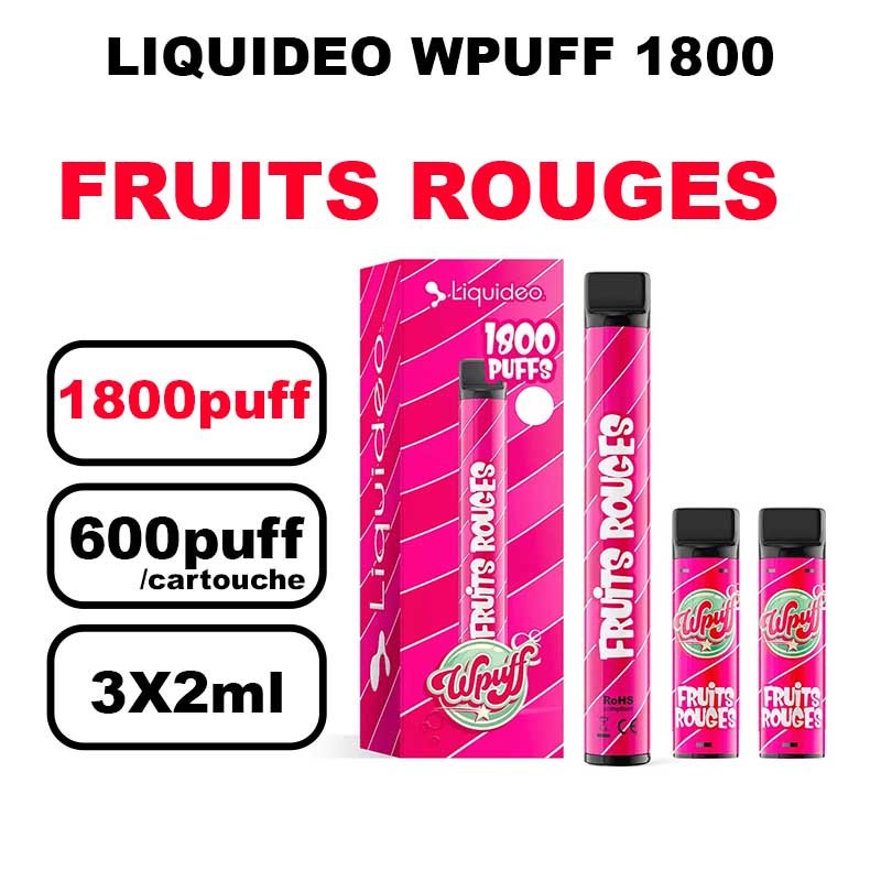 fruit-rouge Liquideo Wpuff 1800 Starter kit x3 Cartouches Pod 2ml Cartouche Puff jetable sans fuite- fruits rouges