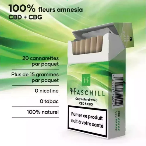 Haschill Cannarettes paquet 20 cigarettes pré-tubées au cbd cbg naturel