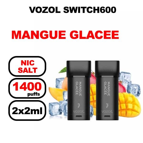 Vozol x2 cartouches pré-remplies 2ml sans fuite-mangue glacee