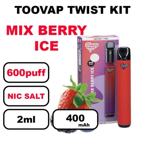 Toovap Twist Starter kit puff x1 cartouche 2ml eliquide pré-rempli sans fuite- fraise des bois