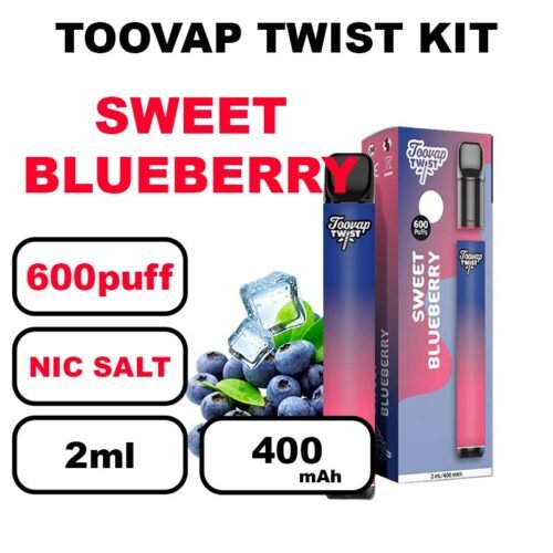 Toovap Twist Starter kit puff x1 cartouche 2ml eliquide pré-rempli sans fuite- sweet blueberry