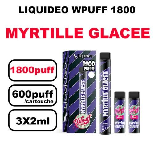 Liquideo Wpuff 1800 Starter kit x3 Cartouches Pod 2ml Cartouche Puff jetable sans fuite- myrtille glacee