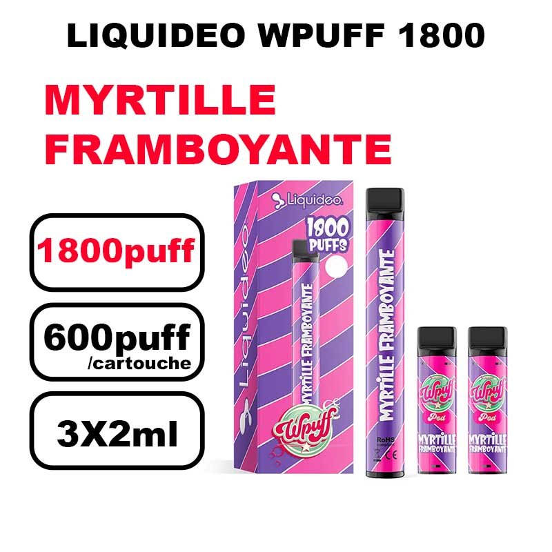 Liquideo Wpuff 1800 Starter kit x3 Cartouches Pod 2ml Cartouche Puff jetable sans fuite- myrtille framboyante