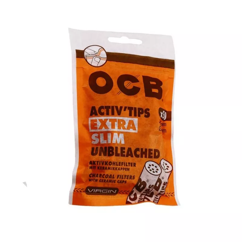 OCB Activ Tips Virgin Filtres Charbon Actif Marron non blanchi - Filtration Anti-Goudron et nicotine tabac