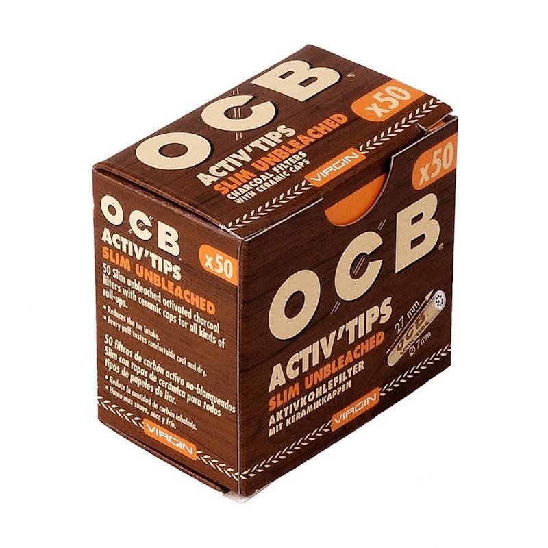 OCB Activ Tips Virgin 7mm Filtres Charbon Actif Marron non blanchi - Filtration Anti-Goudron et nicotine tabac