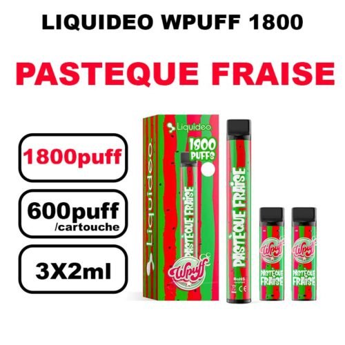 Liquideo Wpuff 1800 Starter kit x3 Cartouches Pod 2ml Cartouche Puff jetable sans fuite- pasteque fraise