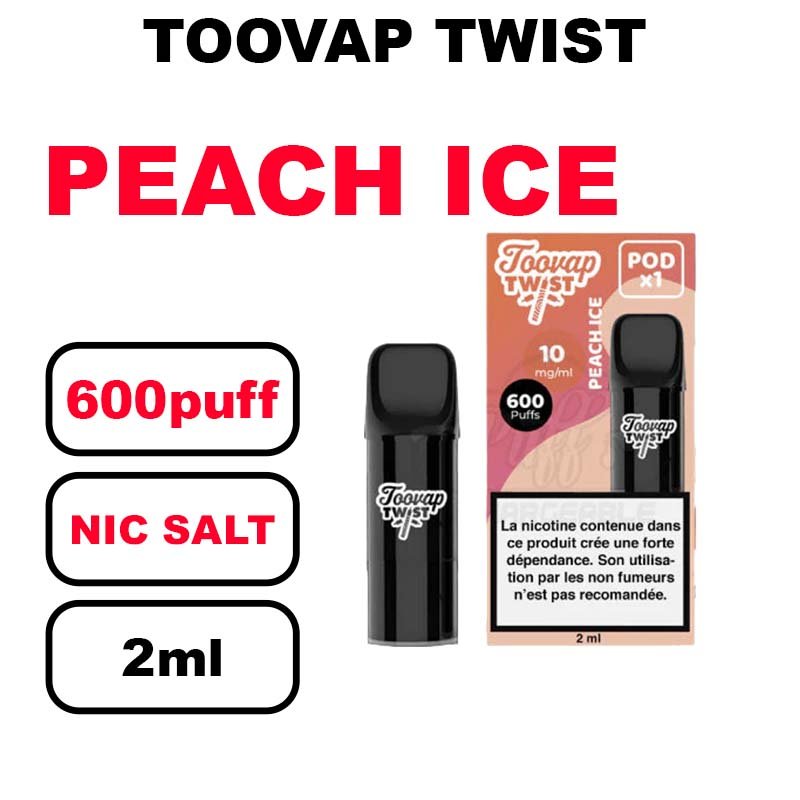 Toovap Twist x1 cartouche 2ml eliquide pré-rempli sans fuite- peche glacé