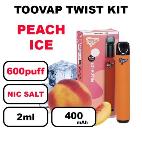 Toovap Twist Starter kit puff x1 cartouche 2ml eliquide pré-rempli sans fuite- peche ice