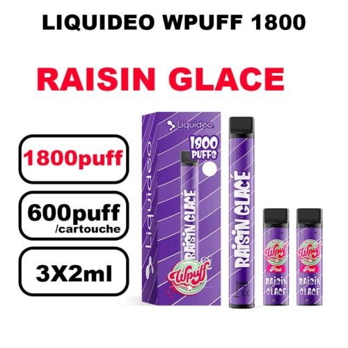 Liquideo Wpuff 1800 Starter kit x3 Cartouches Pod 2ml Cartouche Puff jetable sans fuite- raisin glace
