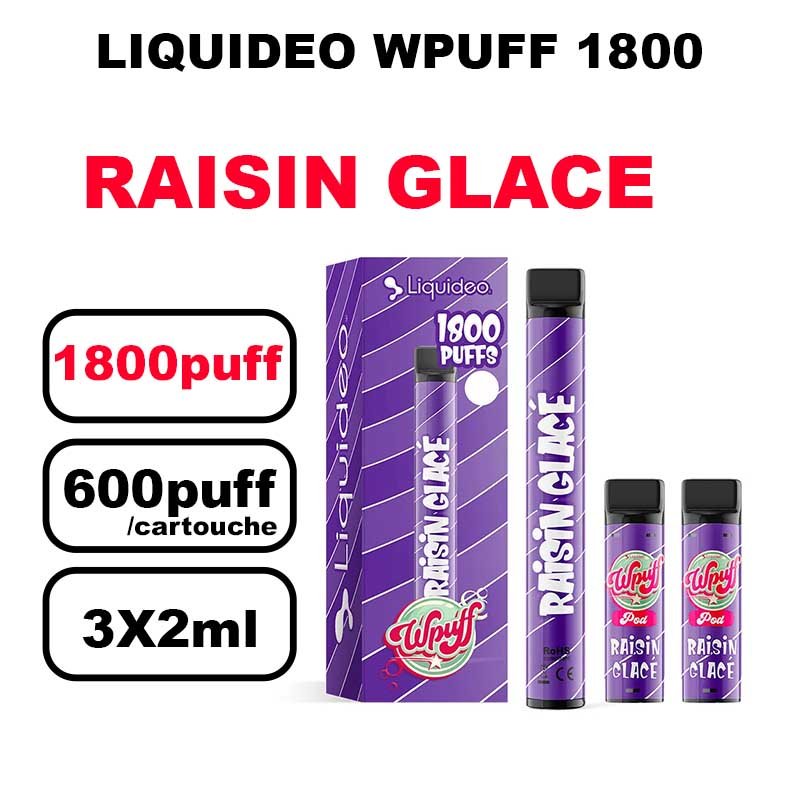 Liquideo Wpuff 1800 Starter kit x3 Cartouches Pod 2ml Cartouche Puff jetable sans fuite- raisin glace