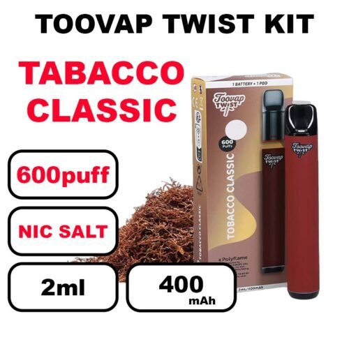 Toovap Twist Starter kit puff x1 cartouche 2ml eliquide pré-rempli sans fuite- tabacco classic