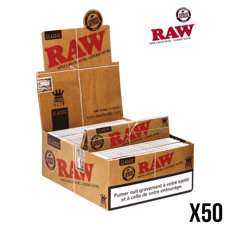 Papier RAW classic slim marron non blanchi x32 feuilles à rouler pour votre tabac x50