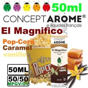 eliquide-vegetol-Conceptarome-50ml-El-magnifico-popcorn-caramel-vanille.jpg Conceptarome e-liquide Végétol 50ml - 50/50 Glycérine végétale/Propylène Glycol Végétal