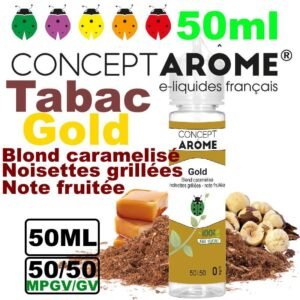 eliquide-vegetol-Conceptarome-50ml-tabac-gold.jpg Conceptarome e-liquide Végétol 50ml - 50/50 Glycérine végétale/Propylène Glycol Végétal
