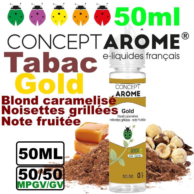 eliquide-vegetol-Conceptarome-50ml-tabac-gold.jpg Conceptarome e-liquide Végétol 50ml - 50/50 Glycérine végétale/Propylène Glycol Végétal