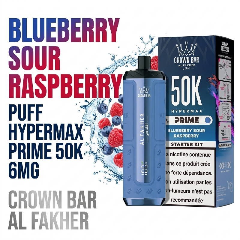 PUFF-50K-Hyper-Max-Prime-Al-Fakher-6mg-saveur-blueberry-sour-raspberry-myrtille-framboise-1.jpg Puff Al Fakher Hypermax Prime 50K 6mg Goût chicha