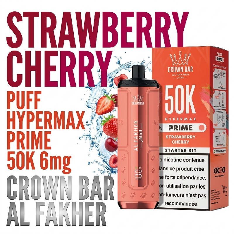 PUFF-50K-Hyper-Max-Prime-Al-Fakher-strawberry-cherry-fraise-cerise-1.jpg Puff Al Fakher Hypermax Prime 50K 6mg Goût chicha
