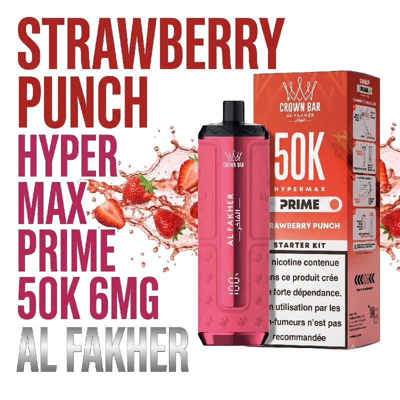 PUFF-50K-Hyper-Max-Prime-Al-Fakher-strawberry-punch-1.jpg Puff Al Fakher Hypermax Prime 50K 6mg Goût chicha